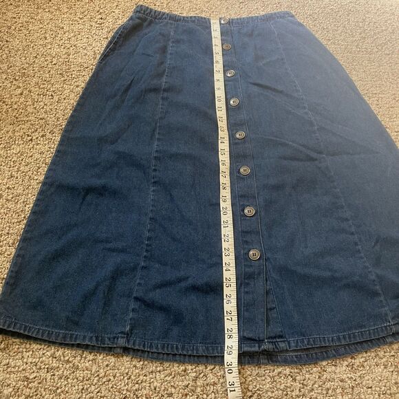 The Vermont Country Store Women Denim Midi Skirt Size M Button Up Cotton Cottage - Picture 7 of 7